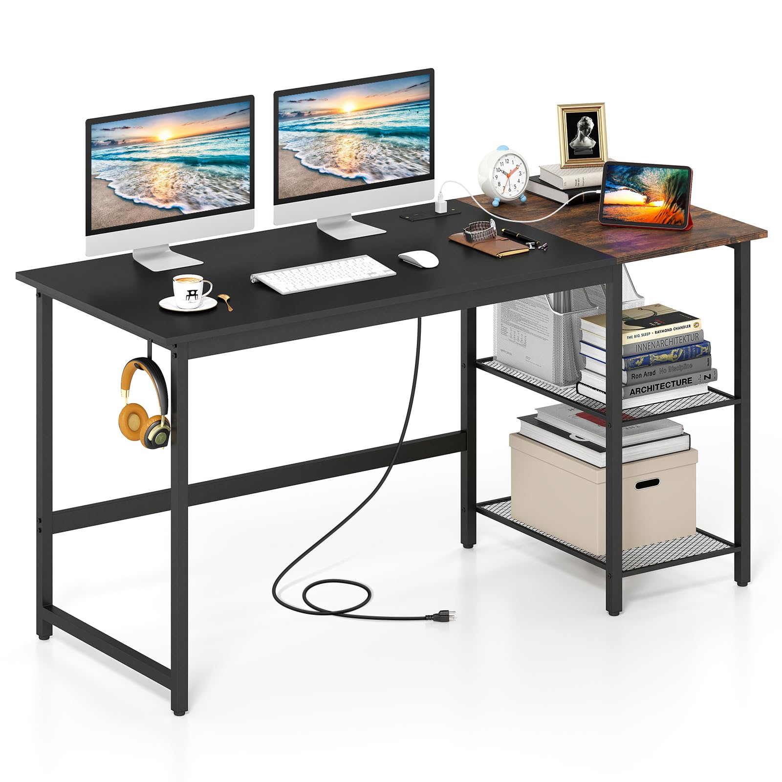 Tangkula Bureau d'ordinateur de 150 cm avec station de charge
